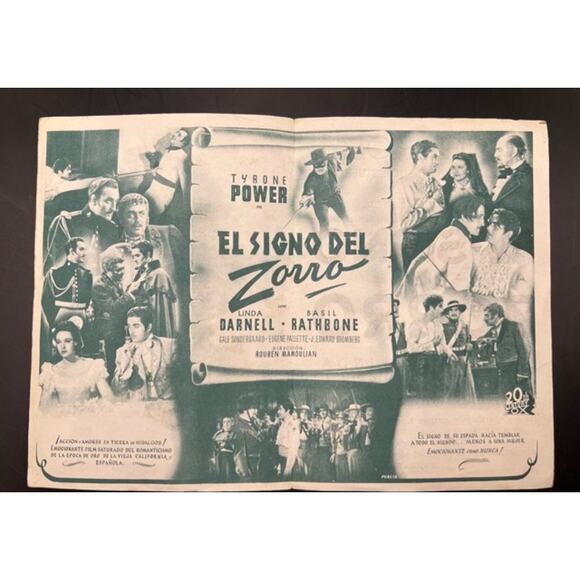 1940s Spanish Mark of Zorro Movie Herald Handbill Tyrone Power, Basil Rathbone - Picture 2 of 4